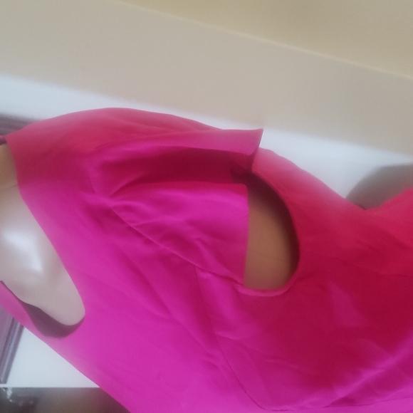 Express s hot pink satin peplum drop sleeve darted bust feminine top - Picture 8 of 11